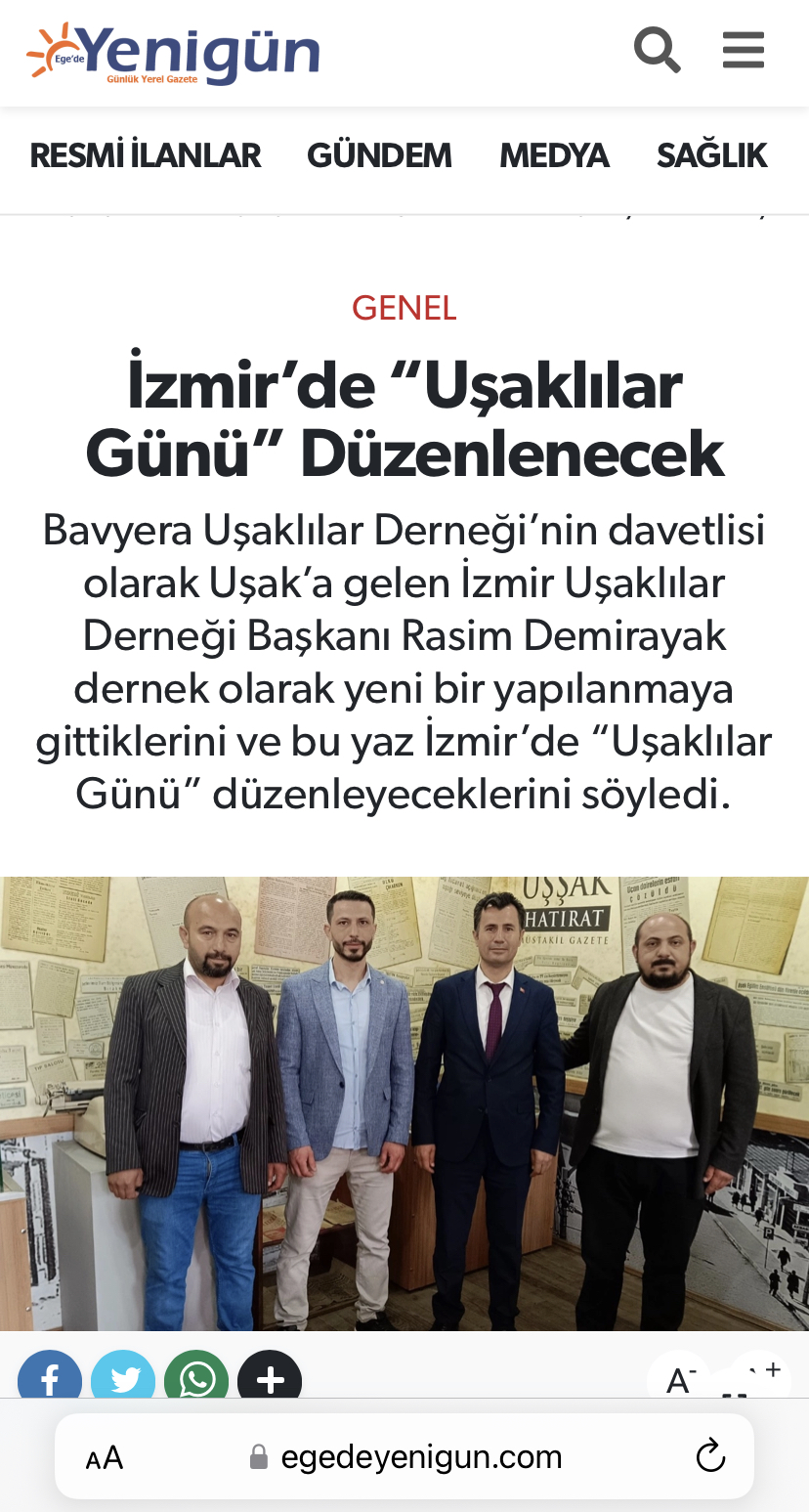 UŞAK Yenigün Basının da derneğimiz 